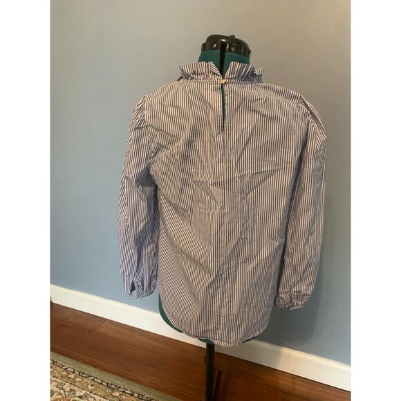 J. Crew Blue and White Striped Ruffle Neck Long Sleeve Blouse, size S - Picture 3 of 4